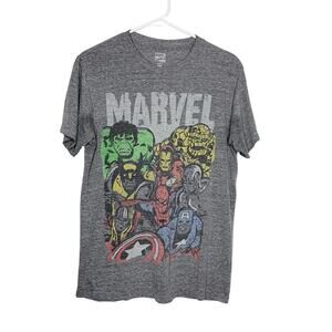 MARVEL COMICS Superheroes Graphic T-Shirt Short Sleeve Crewneck Gray Size Medium